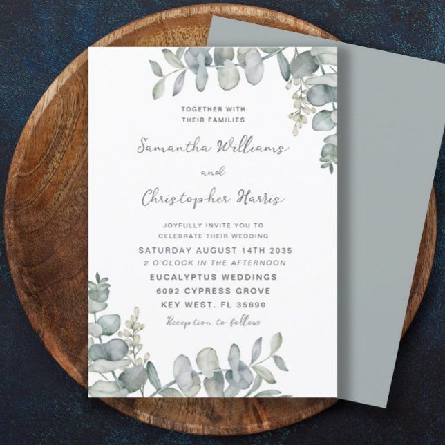 Convite Boho Watercolor Eucalyptus Blue Casamento Verde (Criador carregado)
