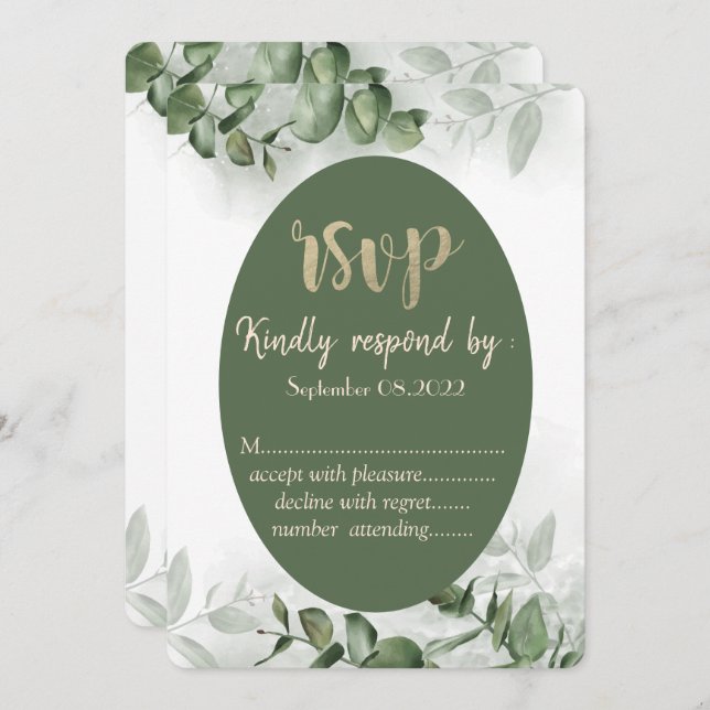 Convite Boho Watercolor Eucalyptus Greenery RSVP (Frente/Verso)