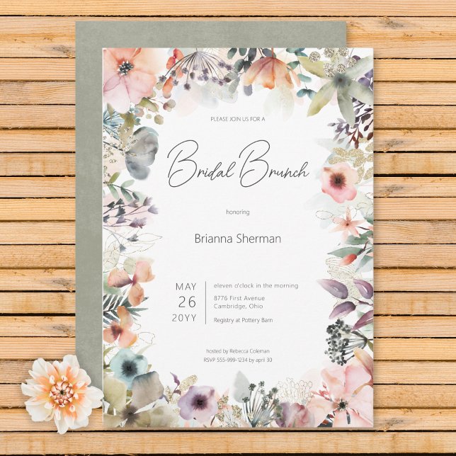 Convite Boho Watercolor Floral Bridal Brunch (Boho Watercolor Floral Bridal Brunch Invitation)