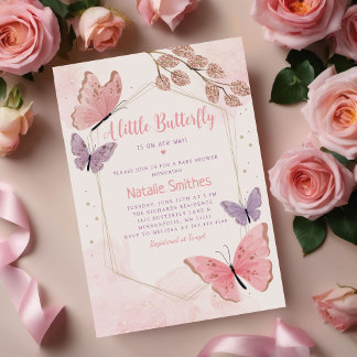 Convite Boho Watercolor Floral Butterfly Chá de fraldas