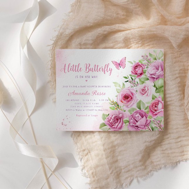 Convite Boho Watercolor Floral Butterfly Chá de fraldas (Criador carregado)