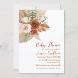 Convite Boho Watercolor Floral Pampas Chá de fraldas Grass