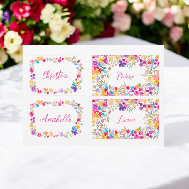 Convite Boho Watercolor Floral Place Modelo (Boho Watercolor Floral Wedding Place Card Template)