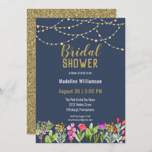 Convite Boho Watercolor Floral String Lights Salva a Data