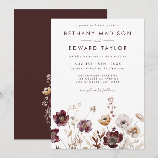 Convite Boho Watercolor Floral Wedding (Frente/Verso)
