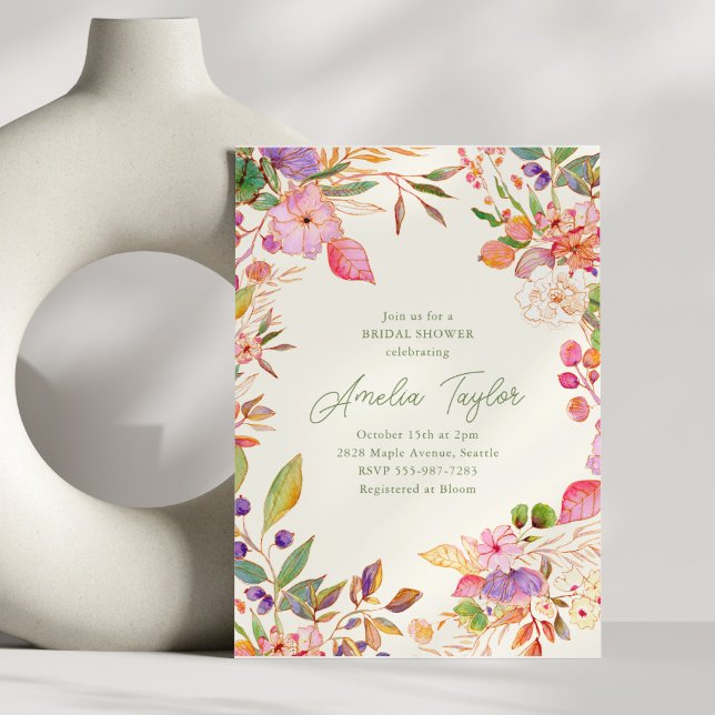 Convite Boho Watercolor Floral Wildflower Bridal Shower (Criador carregado)