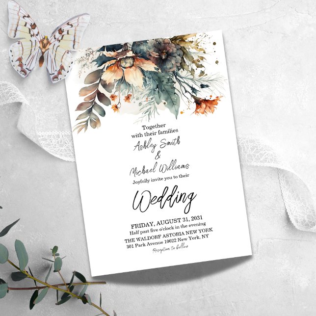 Convite Boho Watercolor Floral Wildflower Wedding (Criador carregado)