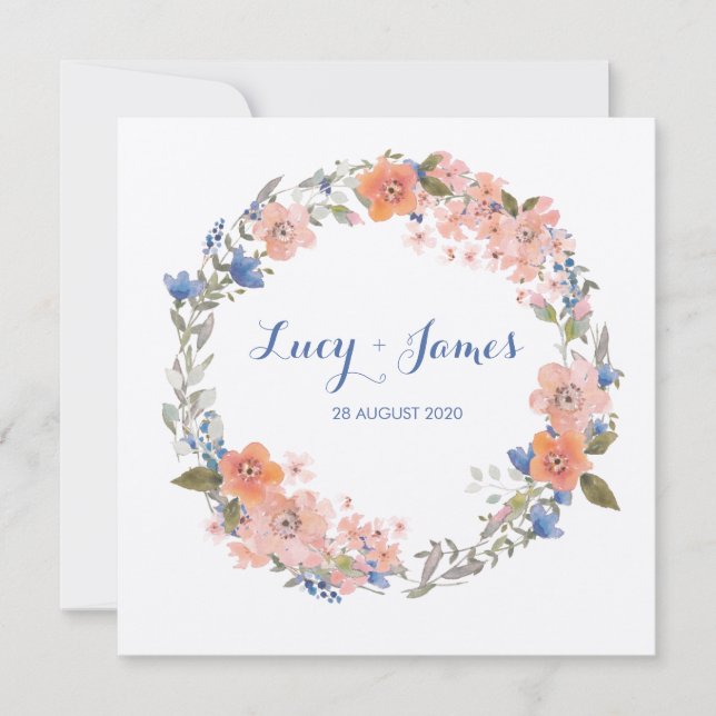 Convite Boho Watercolor Floral Wreath Invitation (Frente)