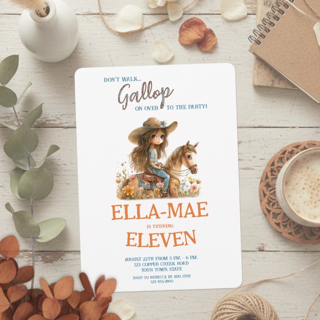 Convite Boho Watercolor Flores Selvagens Rapariga de Caval (Criador carregado)