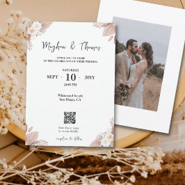 Convite Boho Watercolor Flowers Modelo com código QR Casam