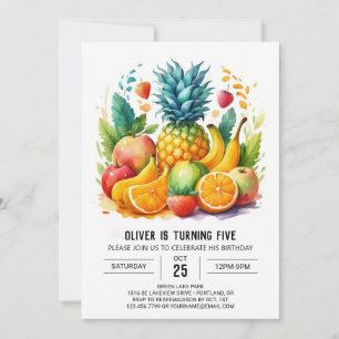 Convite Boho Watercolor Fruta Aniversário
