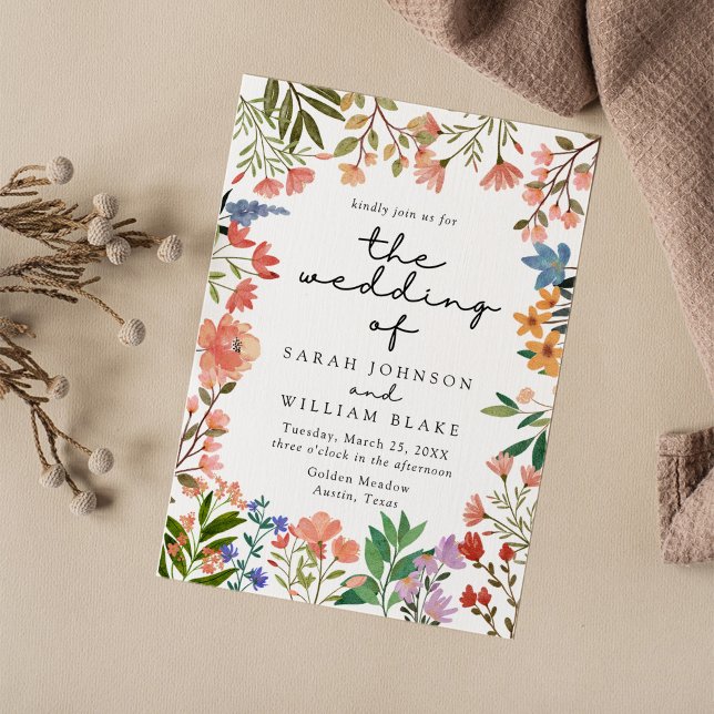 Convite Boho Watercolor Garden of Wildflower Wedding (Criador carregado)
