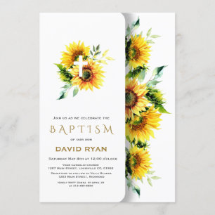 Convite Boho Watercolor Girassóis Flores Cruzadas Batismo