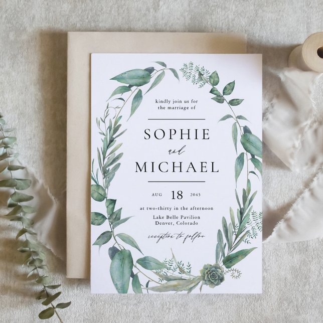 Convite Boho Watercolor Greenery e Succulents (Boho Watercolor Greenery and Succulents Wedding Invitation)