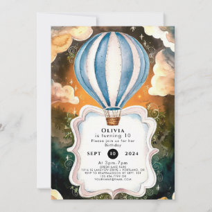 Convite Boho Watercolor Hot Air Balloon Aniversário