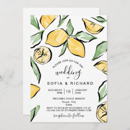Convite Boho Watercolor Lemon Citrus Greenery Summer