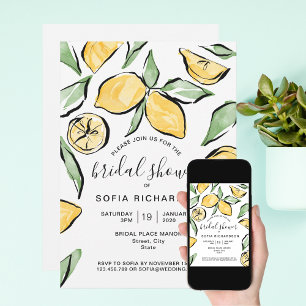 Convite Boho Watercolor Lemon Citrus Greenery Summer