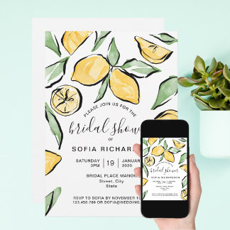 Convite Boho Watercolor Lemon Citrus Greenery Summer