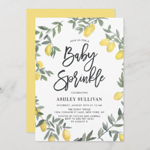 Convite Boho Watercolor Lemon Wreath Baby Sprinkle Chá