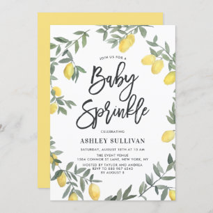 Convite Boho Watercolor Lemon Wreath Baby Sprinkle Chá