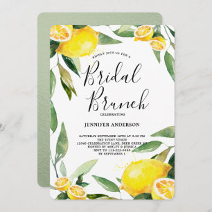 Convite Boho Watercolor Lemon Wreath Bridal Brunch