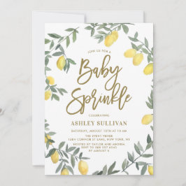 Convite Boho Watercolor Lemon Wreath Dourado Baby Sprinkle
