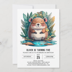 Convite Boho Watercolor Magic Capybara Birthday