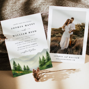 Convite Boho Watercolor Mountain Wedding
