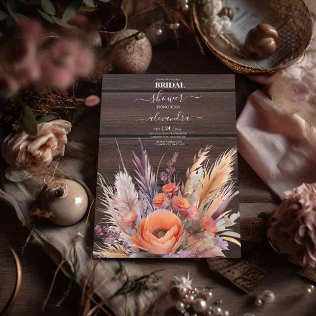 Convite Boho Watercolor Pampas Grass Bridal (Criador carregado)