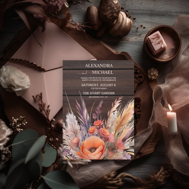 Convite Boho Watercolor Pampas Grass Wedding (Criador carregado)