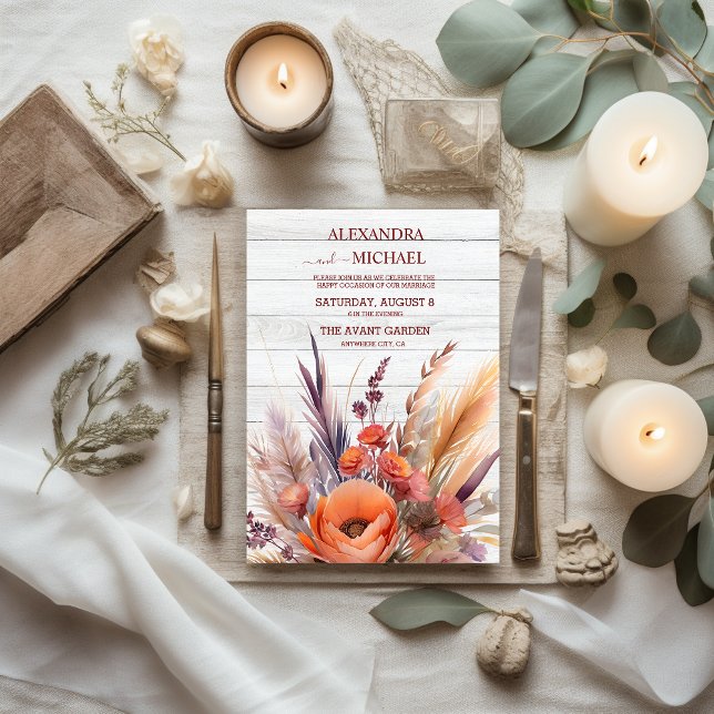 Convite Boho Watercolor Pampas Grass Wedding (Criador carregado)