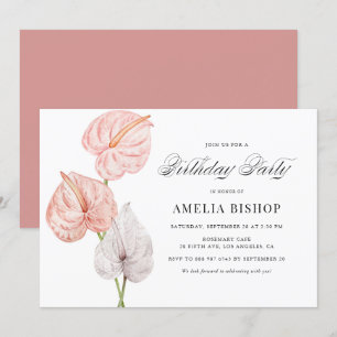Convite Boho Watercolor Pink Anthuriums