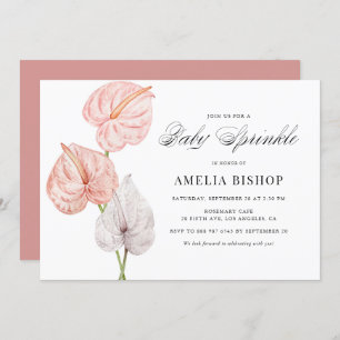 Convite Boho Watercolor Pink Anthuriums Baby Sprinkle