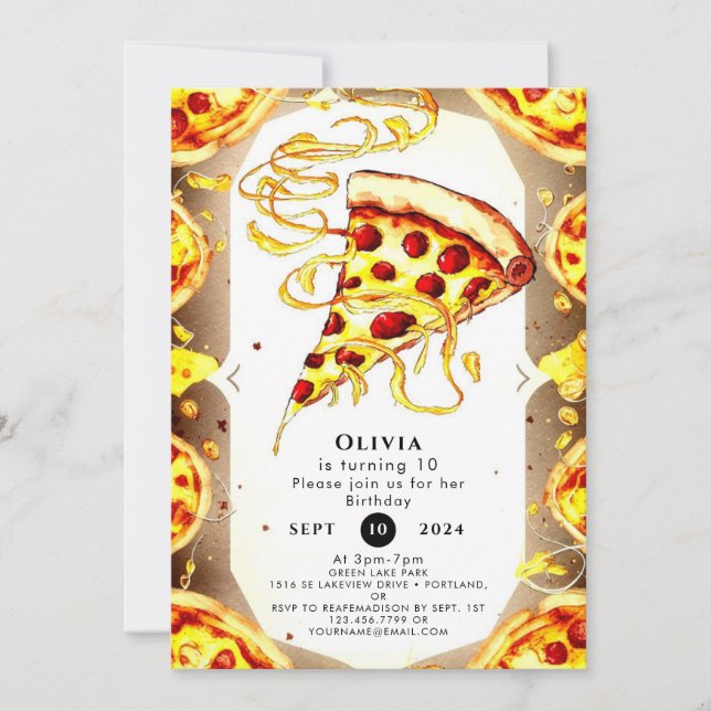 Convite Boho Watercolor Pizza Birthday (Frente)