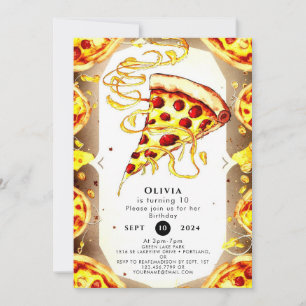 Convite Boho Watercolor Pizza Birthday