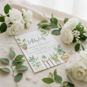 Convite Boho Watercolor Plantas Festas de aniversário