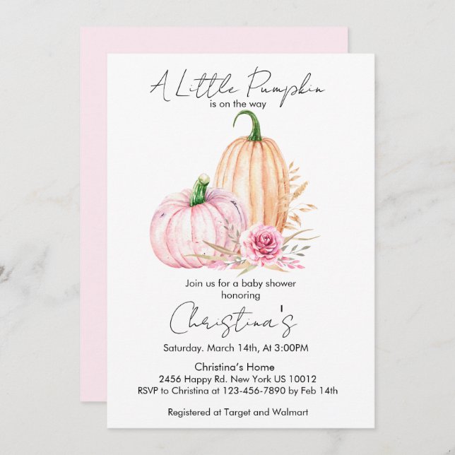 Convite Boho Watercolor Pumpkin Babyshower (Frente/Verso)