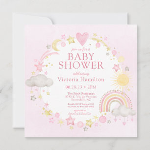 Convite Boho Watercolor Rainbow Baby Girl Chá