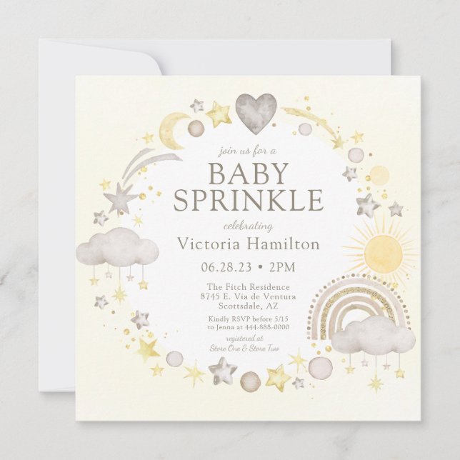 Convite Boho Watercolor Rainbow Baby Sprinkle (Frente)