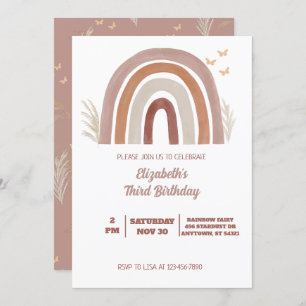 Convite Boho Watercolor Rainbow Birthday   Grass Pampas