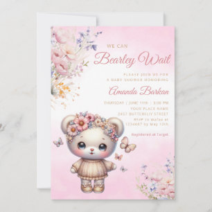 Convite Boho Watercolor rosa, Chá de fraldas de Urso de Te