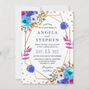 Convite Boho Watercolor Summer Flowers Casamento Dourado