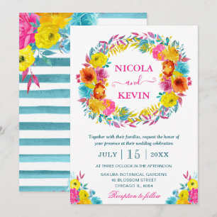 Convite Boho Watercolor Summer Flowers Wreath Casamento