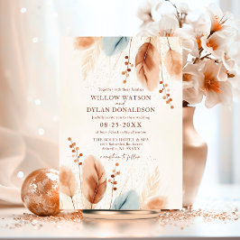 Convite Boho Watercolor Terracotta Beige Blue Pampas Grass