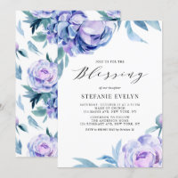 Boho Watercolor Violet Peony Flowers Bebê Bênção