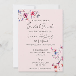 Convite Boho Watercolor Wild Flower Bridal Brunch Rosa
