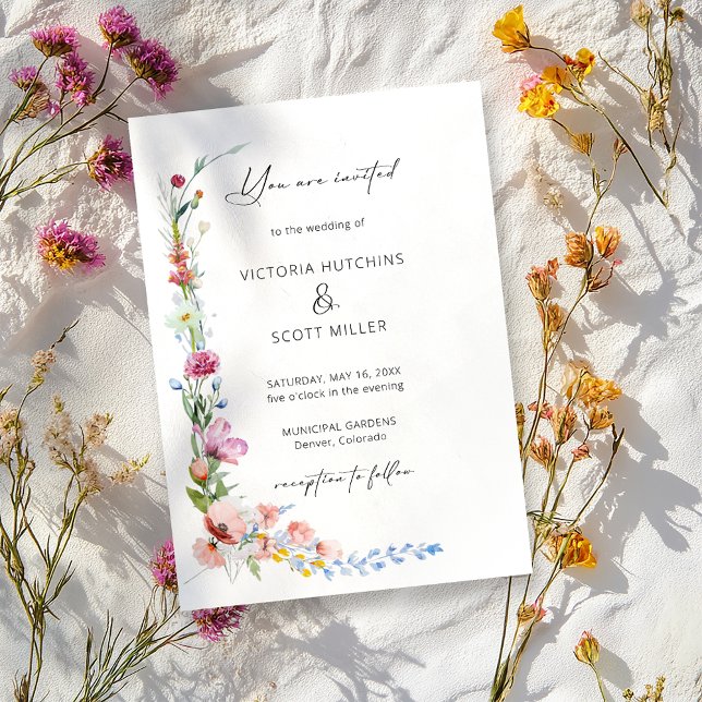 Convite Boho Watercolor Wildflower Calligraphy Wedding     (Criador carregado)