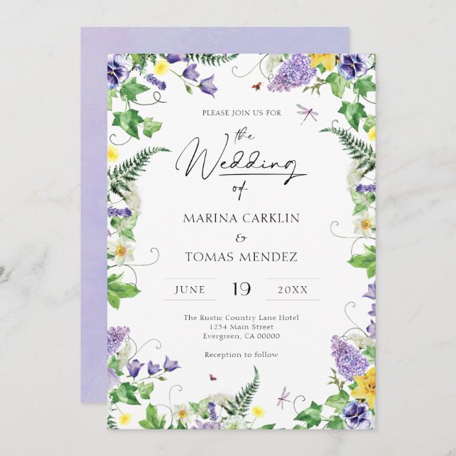 Convite Boho Watercolor Wildflower Wedding (Frente/Verso)