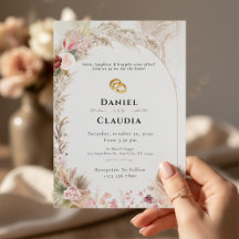 Convite Boho Wedding | Anéis Dourados Florais Amor