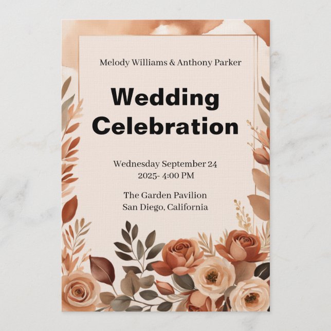 Convite Boho Wedding Invitation | Terracotta Pampas Grass (Frente)